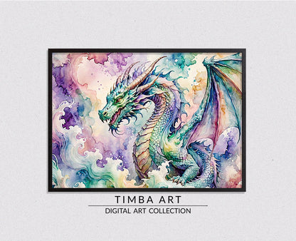 Watercolor Dragon I - Timba Art