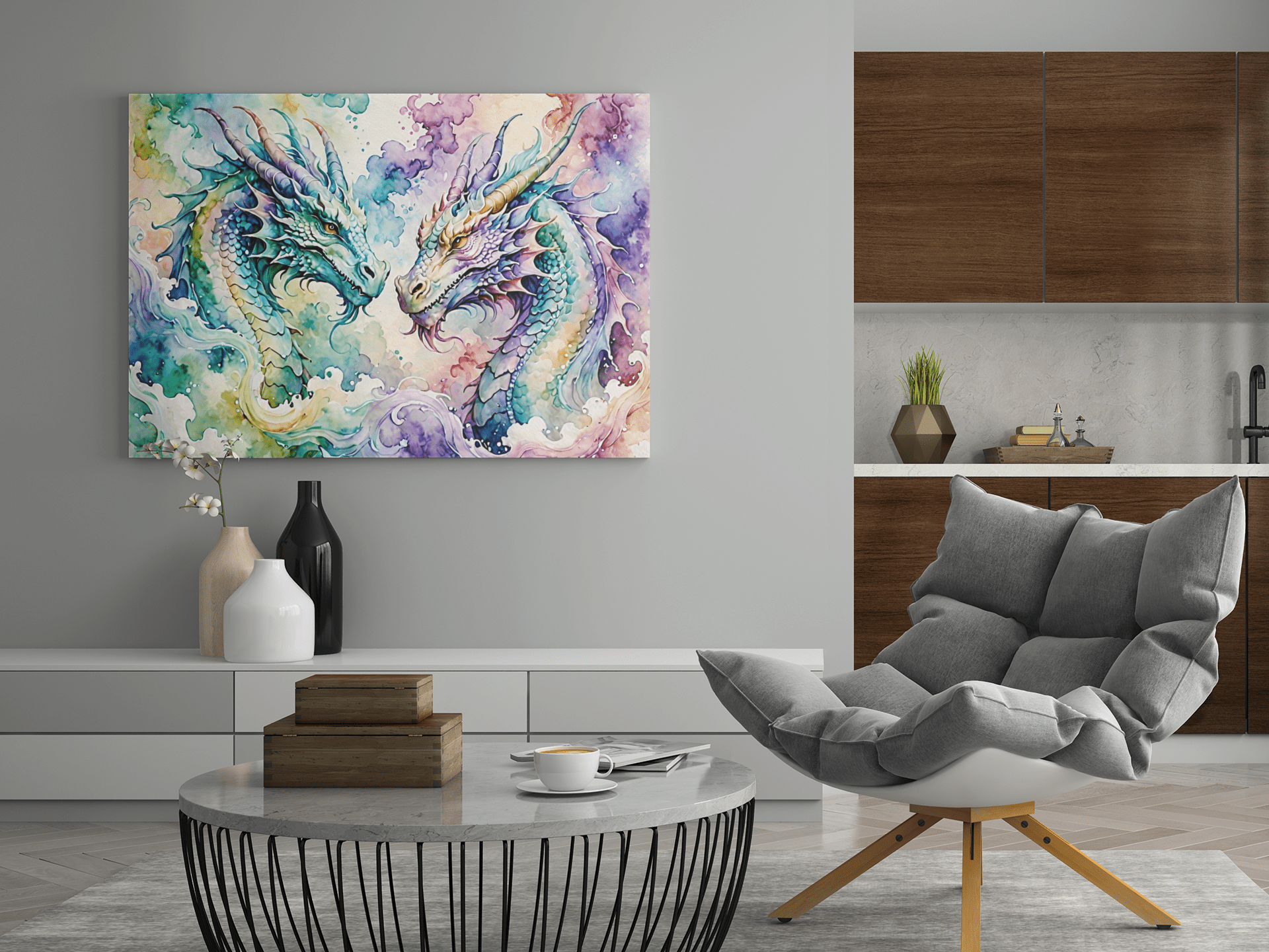 Watercolor Dragon III - Timba Art