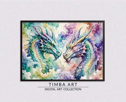 Watercolor Dragon III - Timba Art