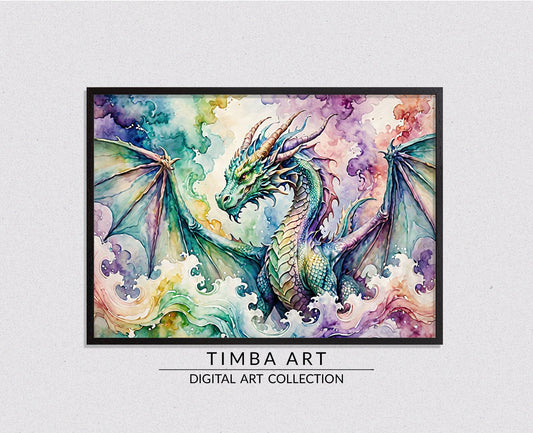 Watercolor Dragon IV - Timba Art